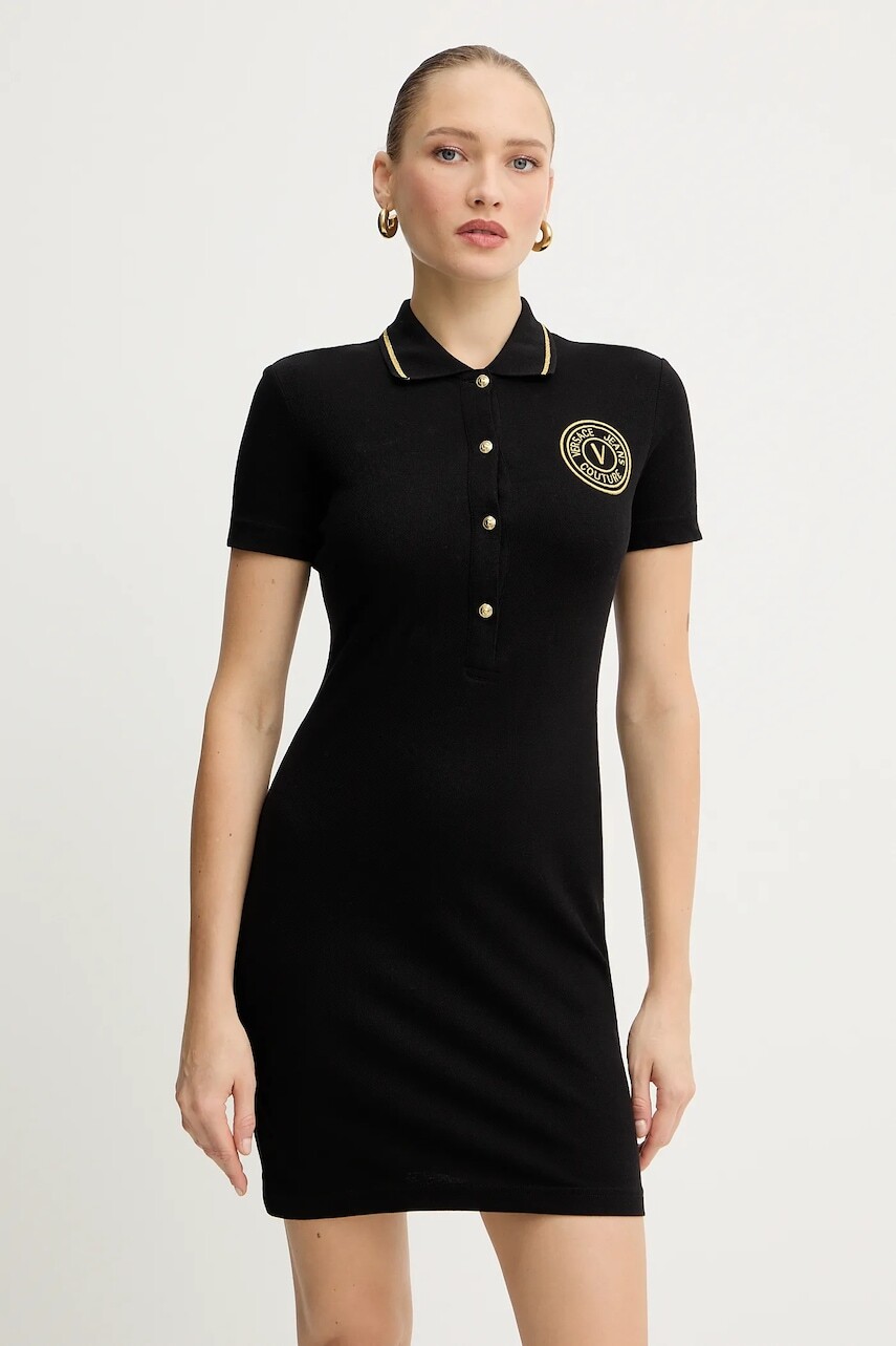 Bavlnené šaty Versace Jeans Couture čierna farba, mini, rovný strih, 79HAOT01 CJ01T