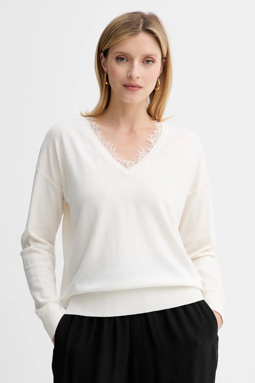 Vlnený sveter BOSS Orange béžová farba, ľahký, 50551357