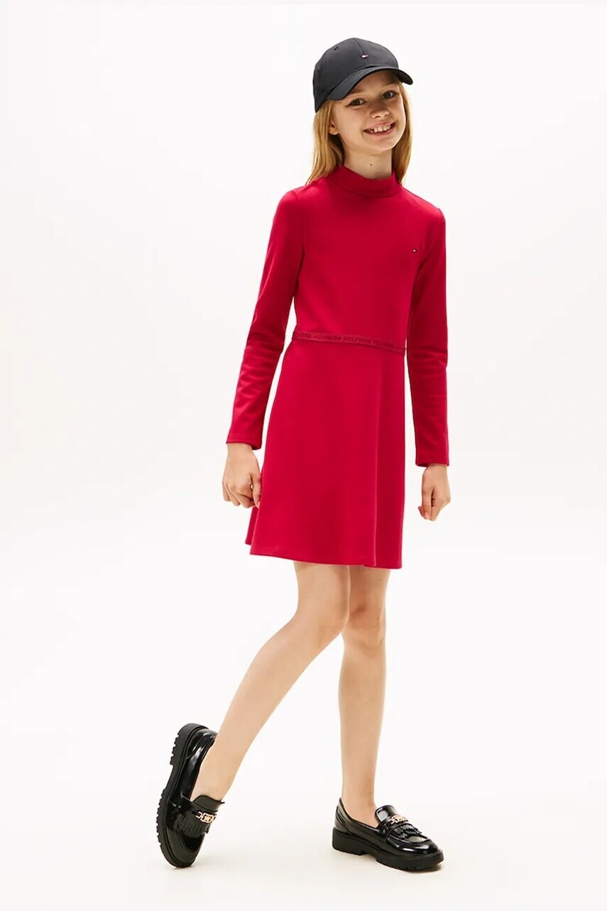 Dievčenské šaty Tommy Hilfiger ružová farba, mini, rovný strih, KG0KG08790