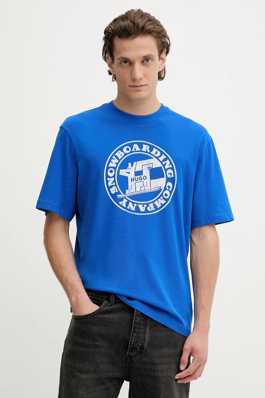 Bavlnené tričko Hugo Blue pánske, modrá farba, s potlačou, 50546246