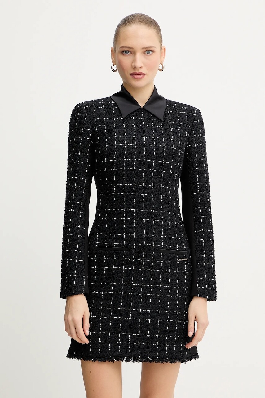 Šaty s prímesou vlny Karl Lagerfeld čierna farba, mini, rovný strih, A4W13021