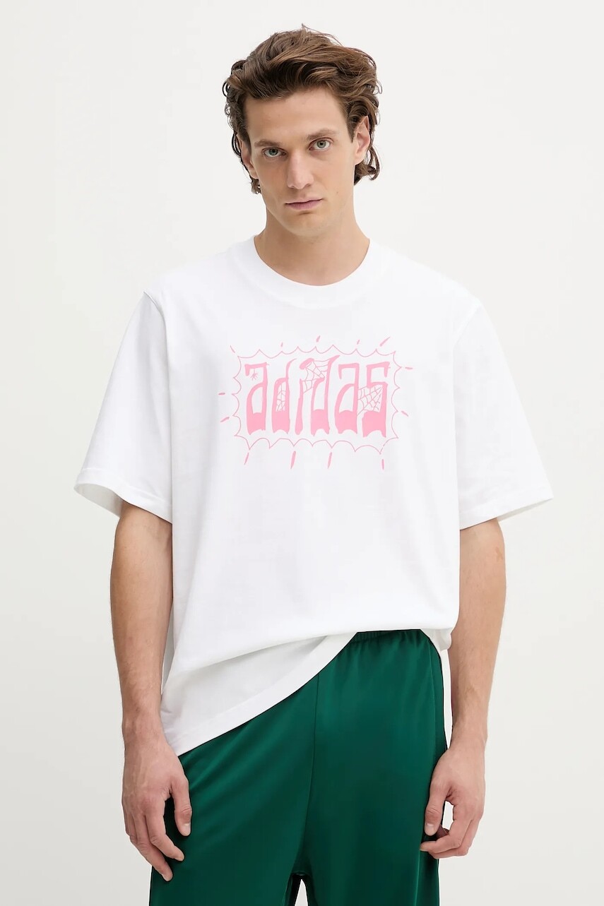 Bavlnené tričko adidas Originals Distressed Oversized Te pánske, biela farba, s potlačou, JW0207