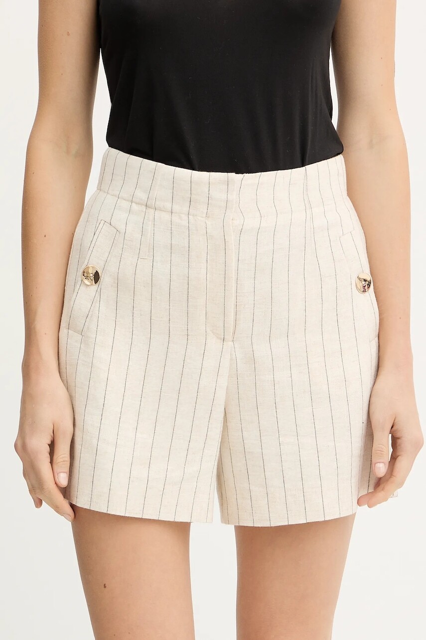 Šortky s prímesou ľanu Morgan béžová farba, vzorované, vysoký pás, SHIZ.F
