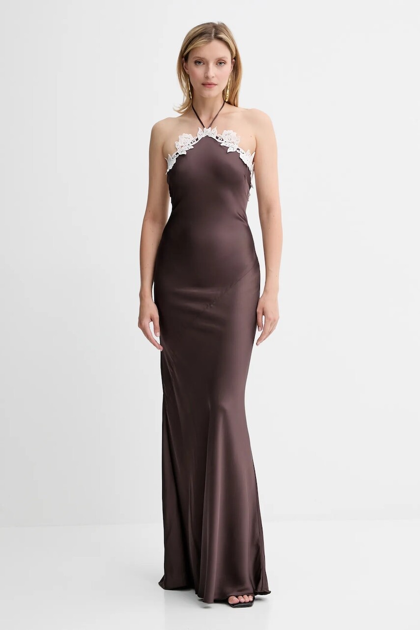 Šaty Patrizia Pepe hnedá farba, maxi, áčkový strih, 2A2901 A586