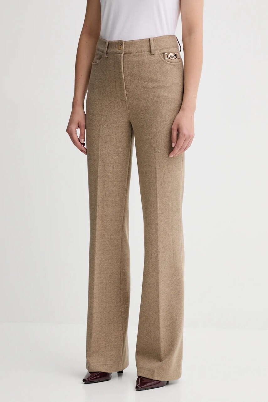 Nohavice s prímesou vlny Fracomina béžová farba, rovný strih, vysoký pás, FR25WVA014W80501