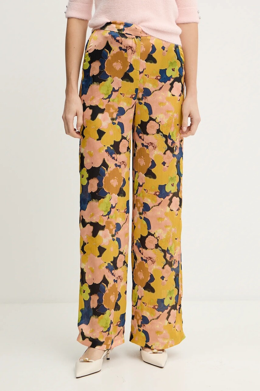 Nohavice Morgan žltá farba, rovný strih, vysoký pás, PERY.F