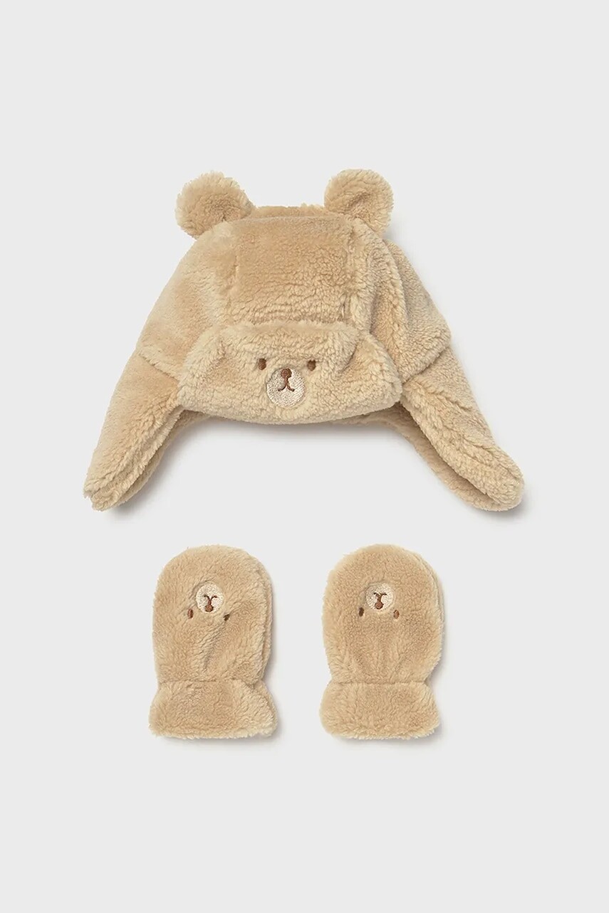 Detská čiapočka a rukavice Mayoral béžová farba, 10023