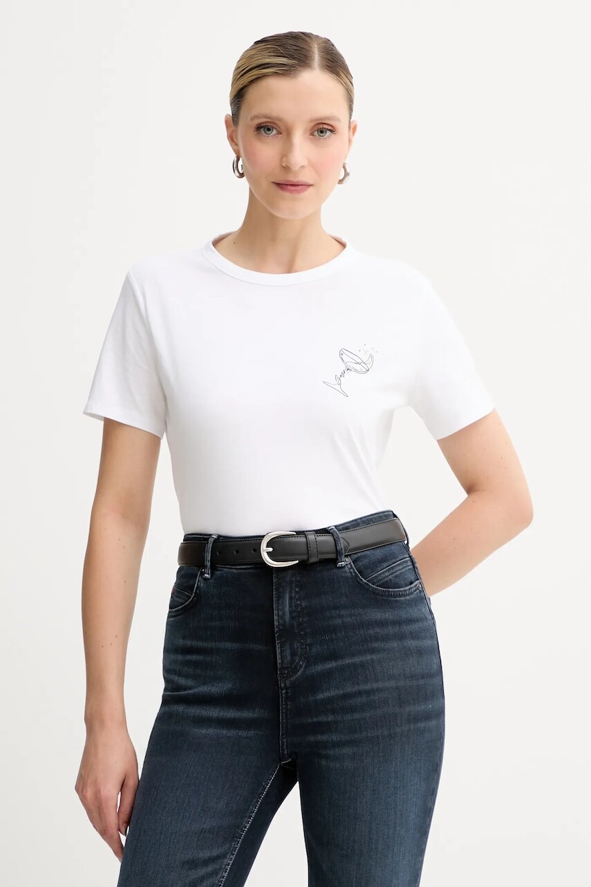 Bavlnené tričko BOSS Orange dámske, biela farba, 50549192