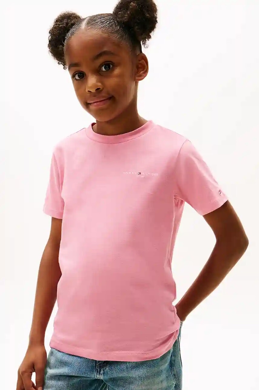 Detské bavlnené tričko Tommy Hilfiger ružová farba, s potlačou, KS0KS00661