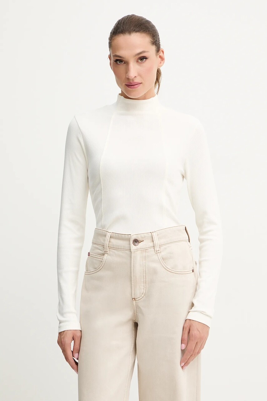 Tričko s dlhým rukávom G-Star 0 béžová farba, s polorolákom, D26905.E136