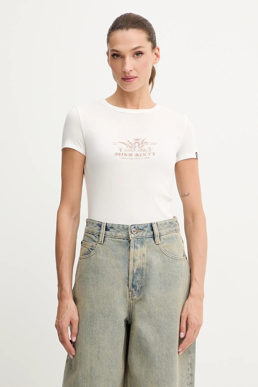 Tričko Miss Sixty dámske, béžová farba, 6S3SJ56300