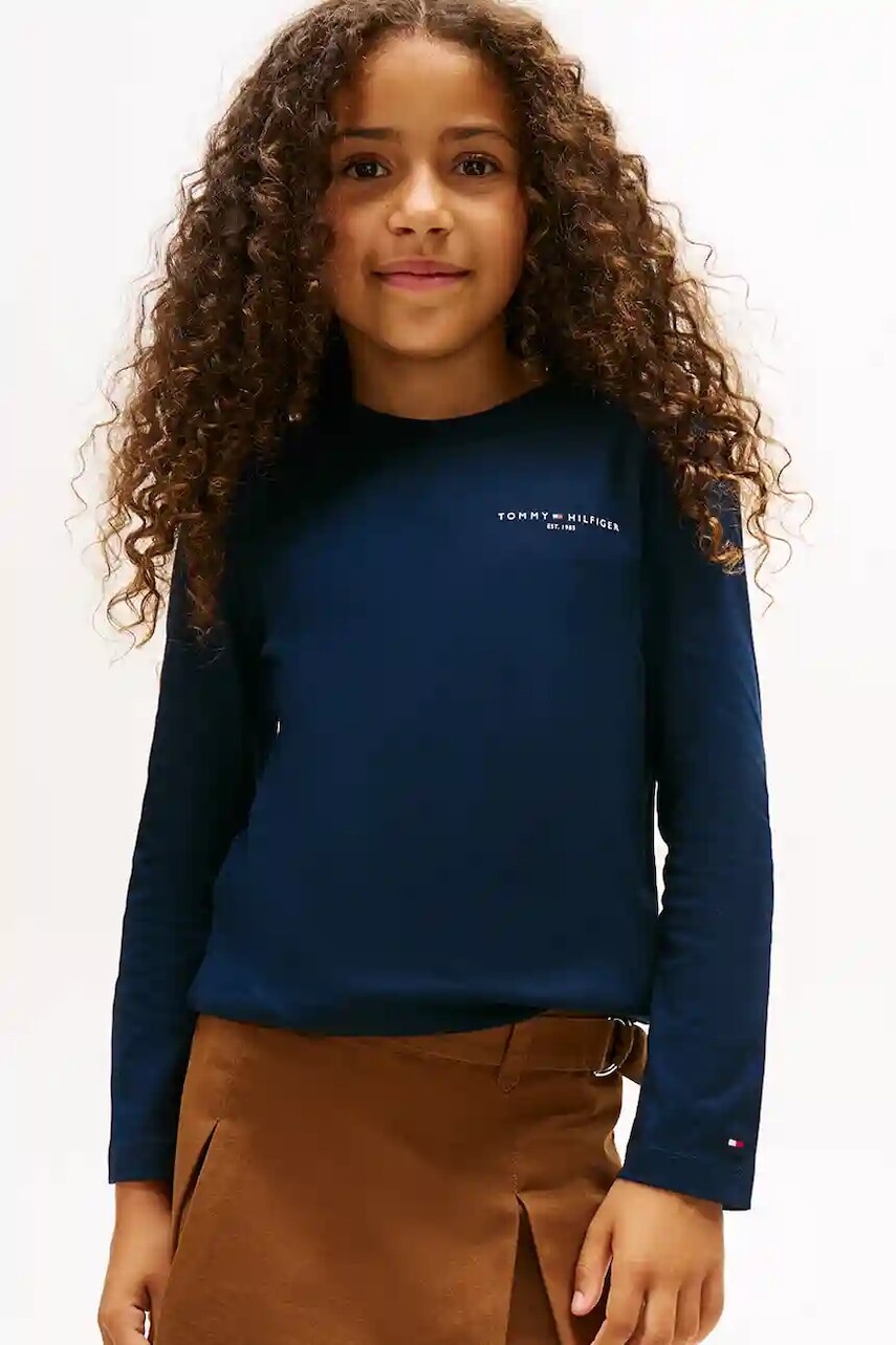 Detská bavlnená košeľa s dlhým rukávom Tommy Hilfiger tmavomodrá farba, s potlačou, KS0KS00655