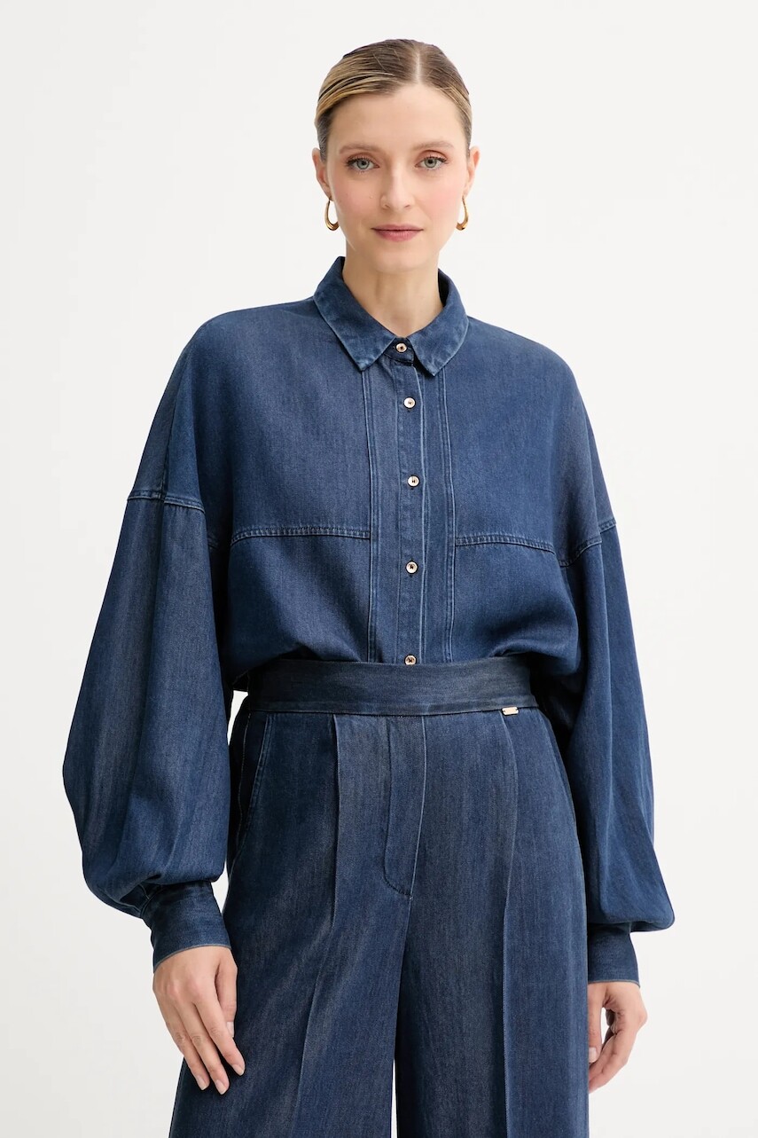 Rifľová košeľa Fracomina modrá farba, voľný strih, s klasickým golierom, FJ25WT6004W78301