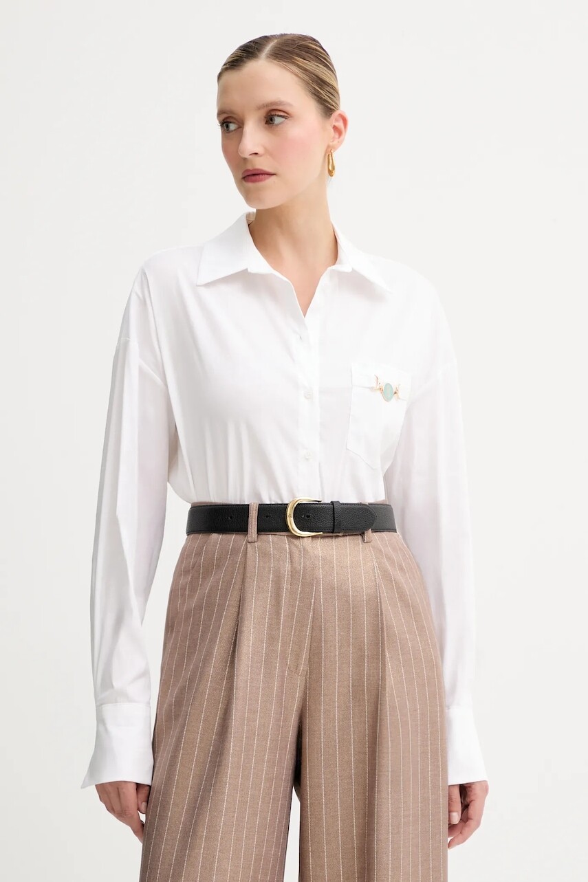 Košeľa Fracomina biela farba, voľný strih, s klasickým golierom, FS25WT6007W52001