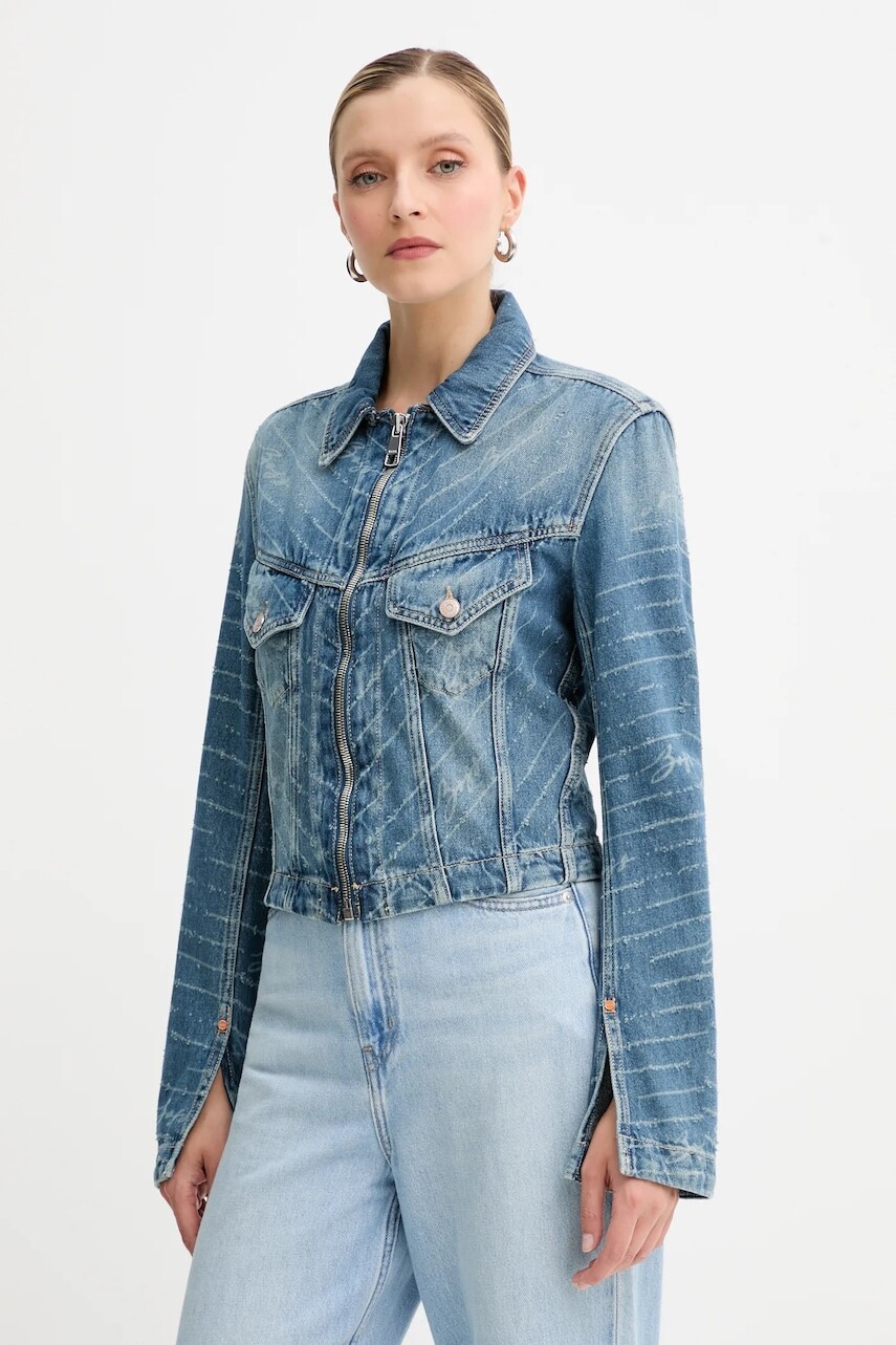 Rifľová bunda BOSS Orange modrá farba, prechodná, 50542426