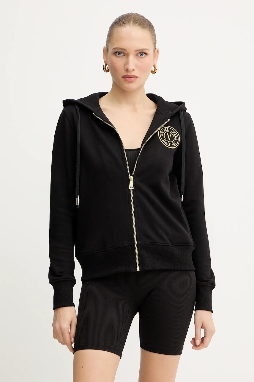 Bavlnená mikina Versace Jeans Couture čierna farba, s kapucňou, jednofarebná, 79HAIT00 CF01T