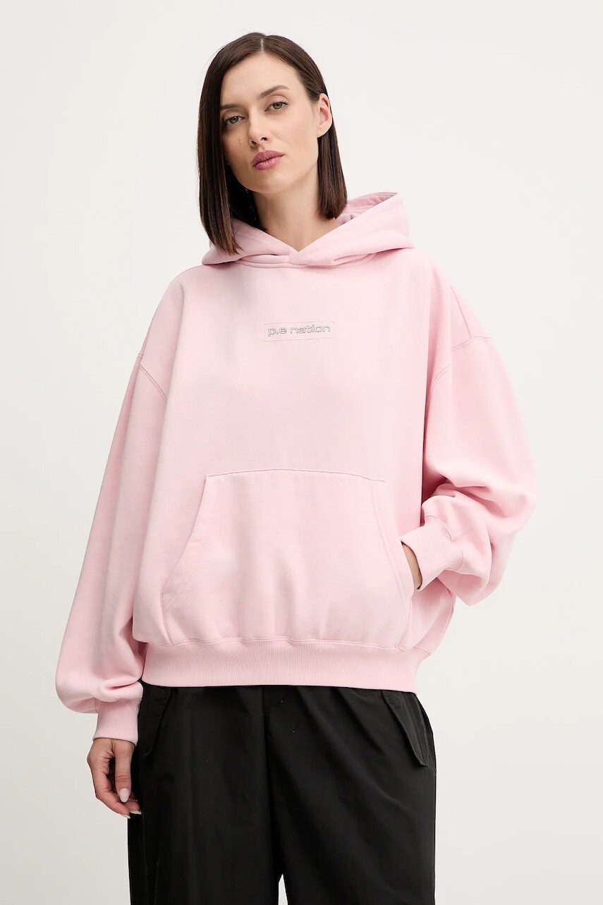 Mikina P.E Nation ružová farba, s kapucňou, s nášivkou, 253H096