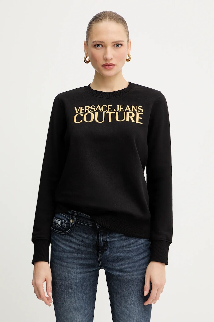 Bavlnená mikina Versace Jeans Couture čierna farba, s nášivkou, 79HAIT06 CF01T