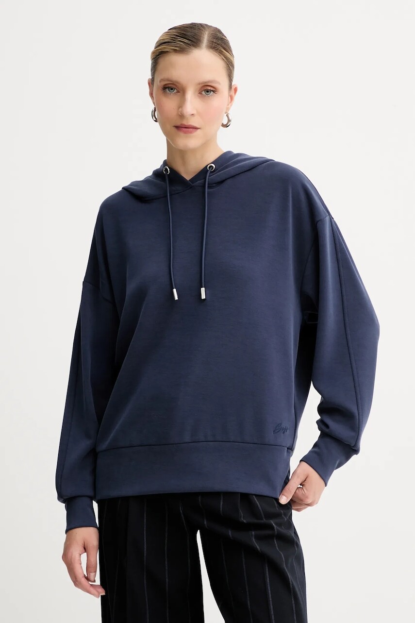 Mikina BOSS Orange tmavomodrá farba, s kapucňou, jednofarebná, 50551451