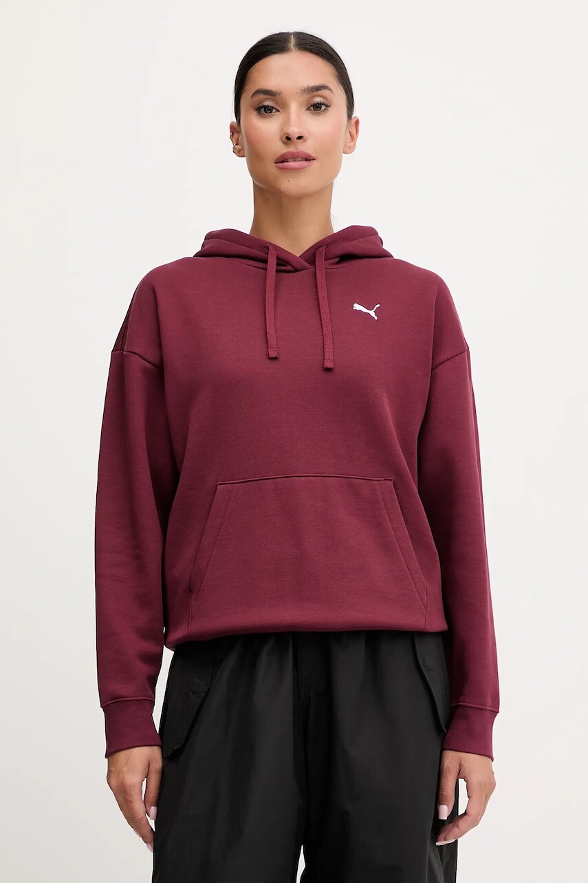 Mikina Puma bordová farba, s kapucňou, jednofarebná, 682385