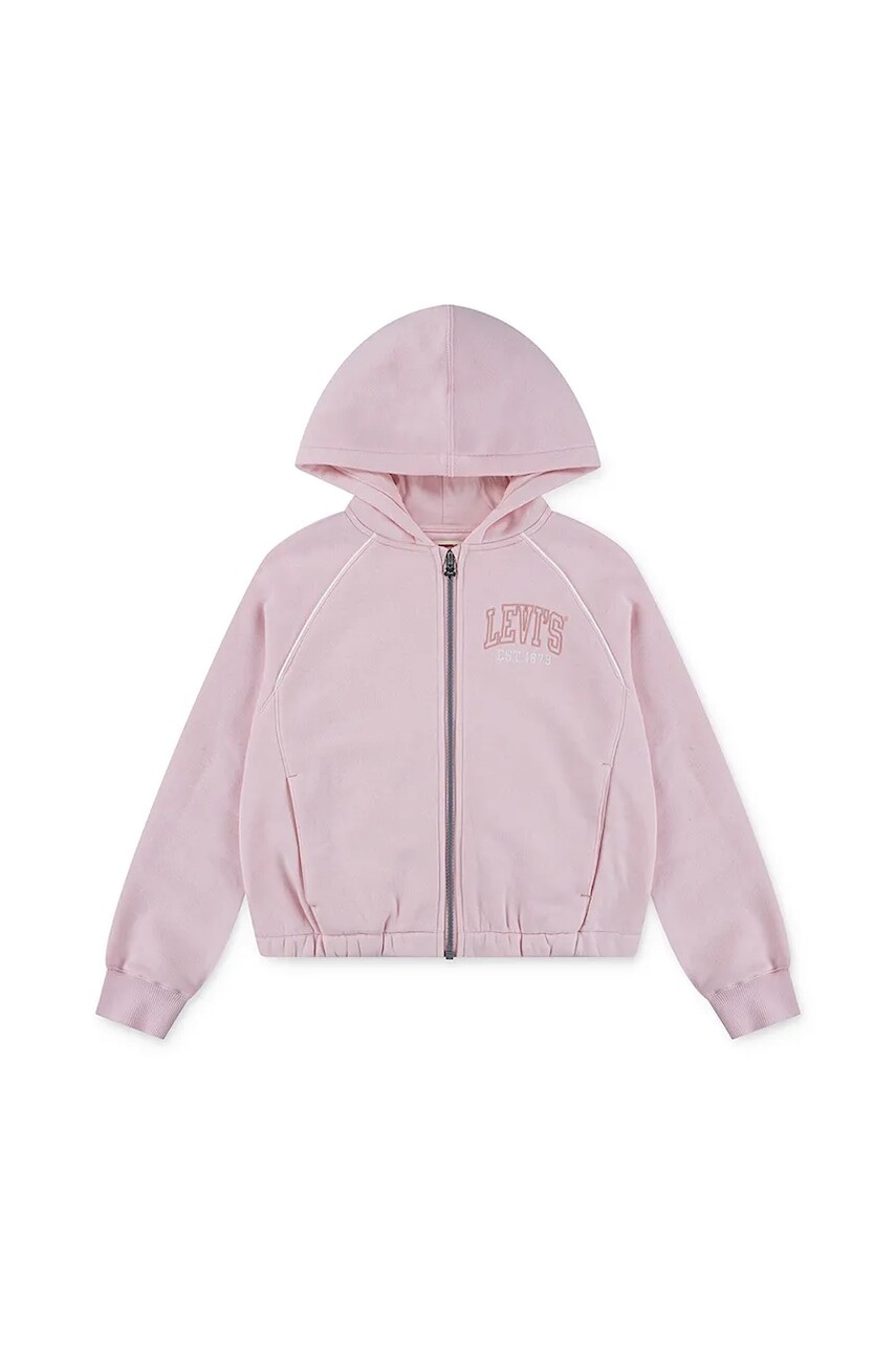 Detská mikina Levi's MEET AND GREET FULL ZIP HO ružová farba, s kapucňou, s potlačou, 4EN479