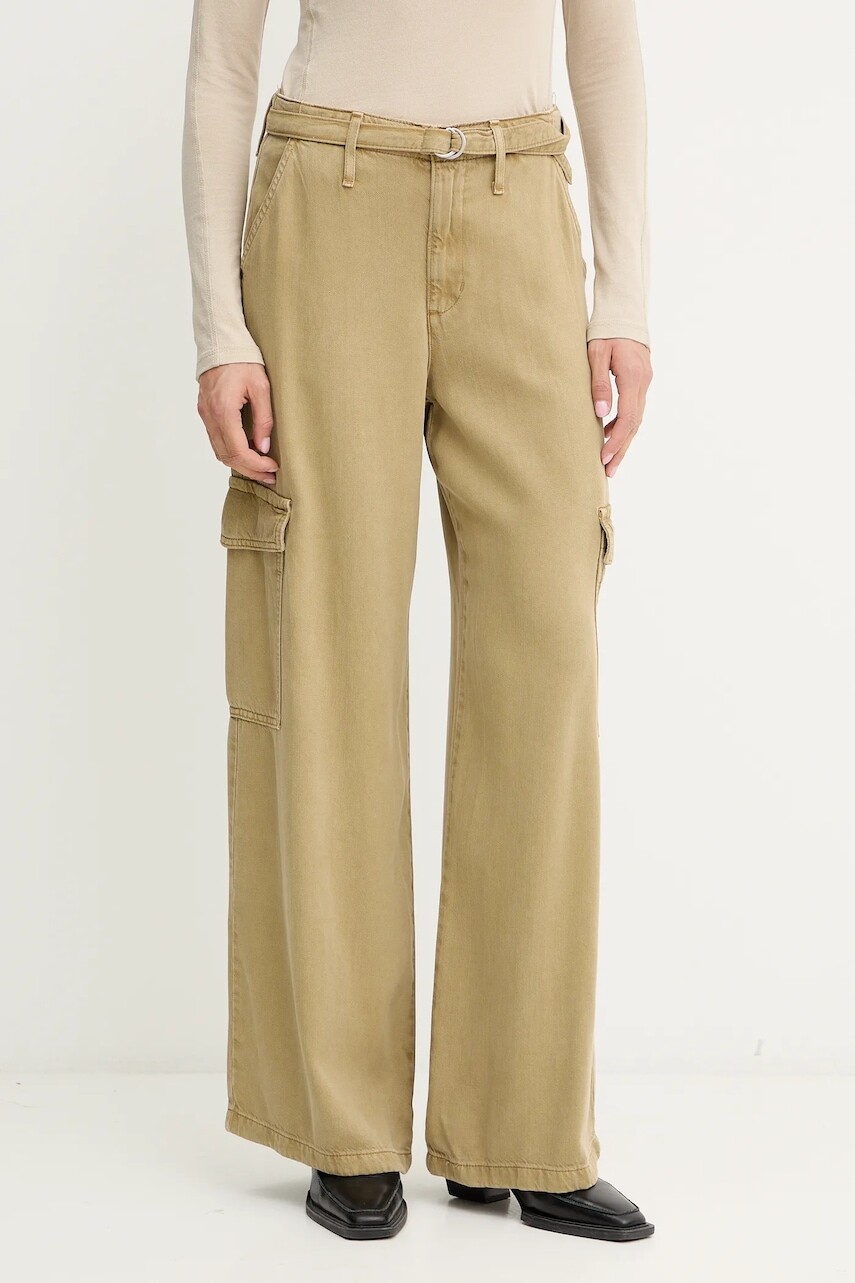 Nohavice Levi's BAGGY DAD CARGO zelená farba, široké, stredne vysoký pás, 003IN.0005