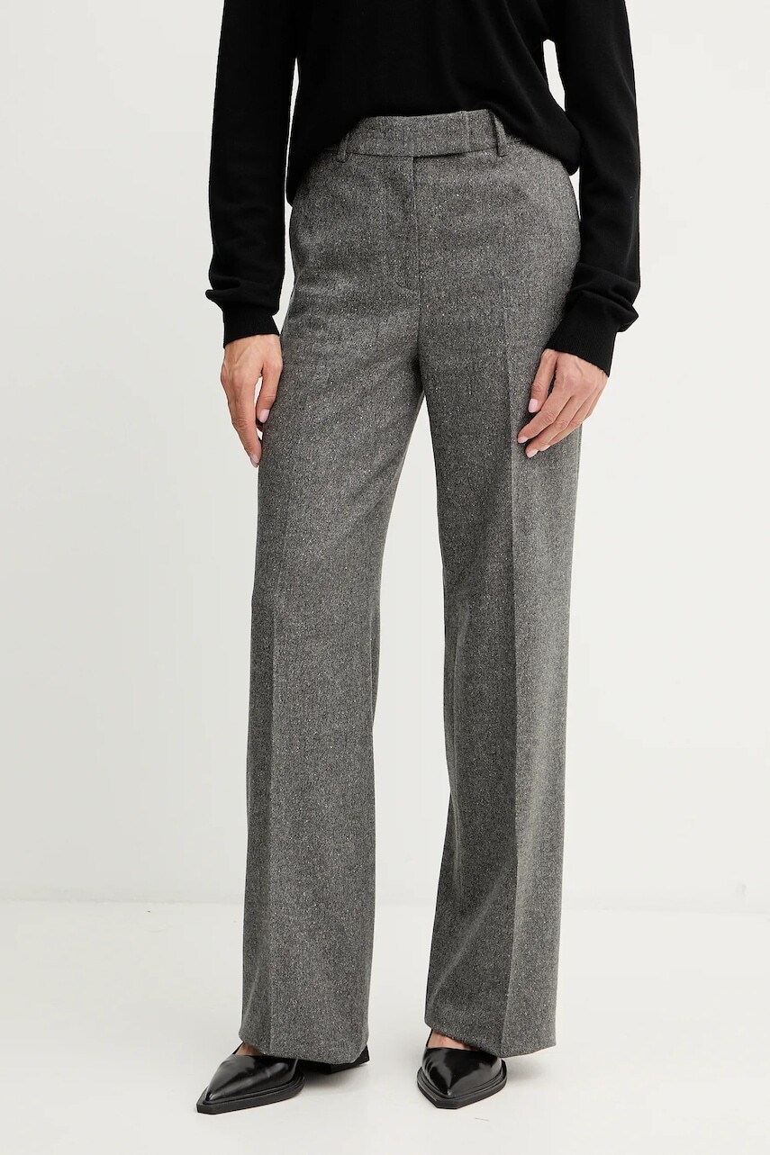 Nohavice s prímesou vlny Iceberg šedá farba, rovný strih, vysoký pás, B081 3080