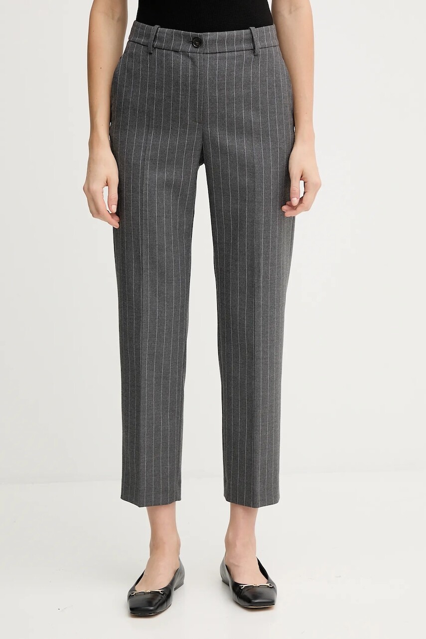 Nohavice Tommy Hilfiger šedá farba, rovný strih, vysoký pás, WW0WW46704