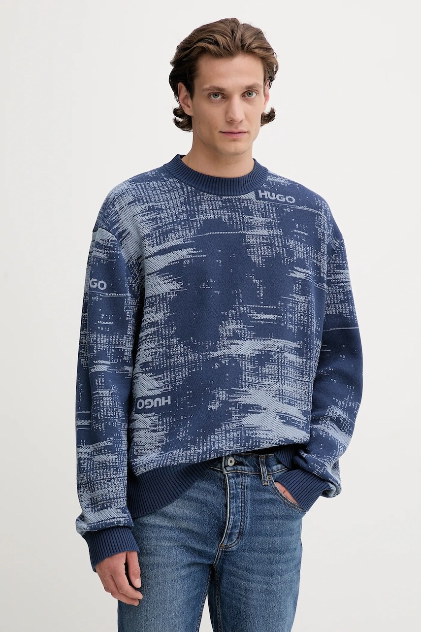 Sveter s prímesou vlny Hugo Blue tmavomodrá farba, ľahký, 50548834