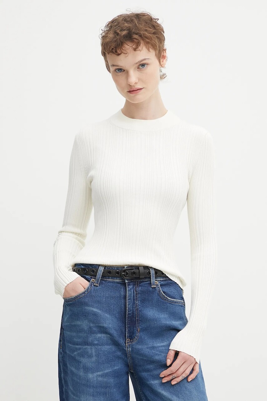 Sveter HUGO béžová farba, ľahký, 50549762