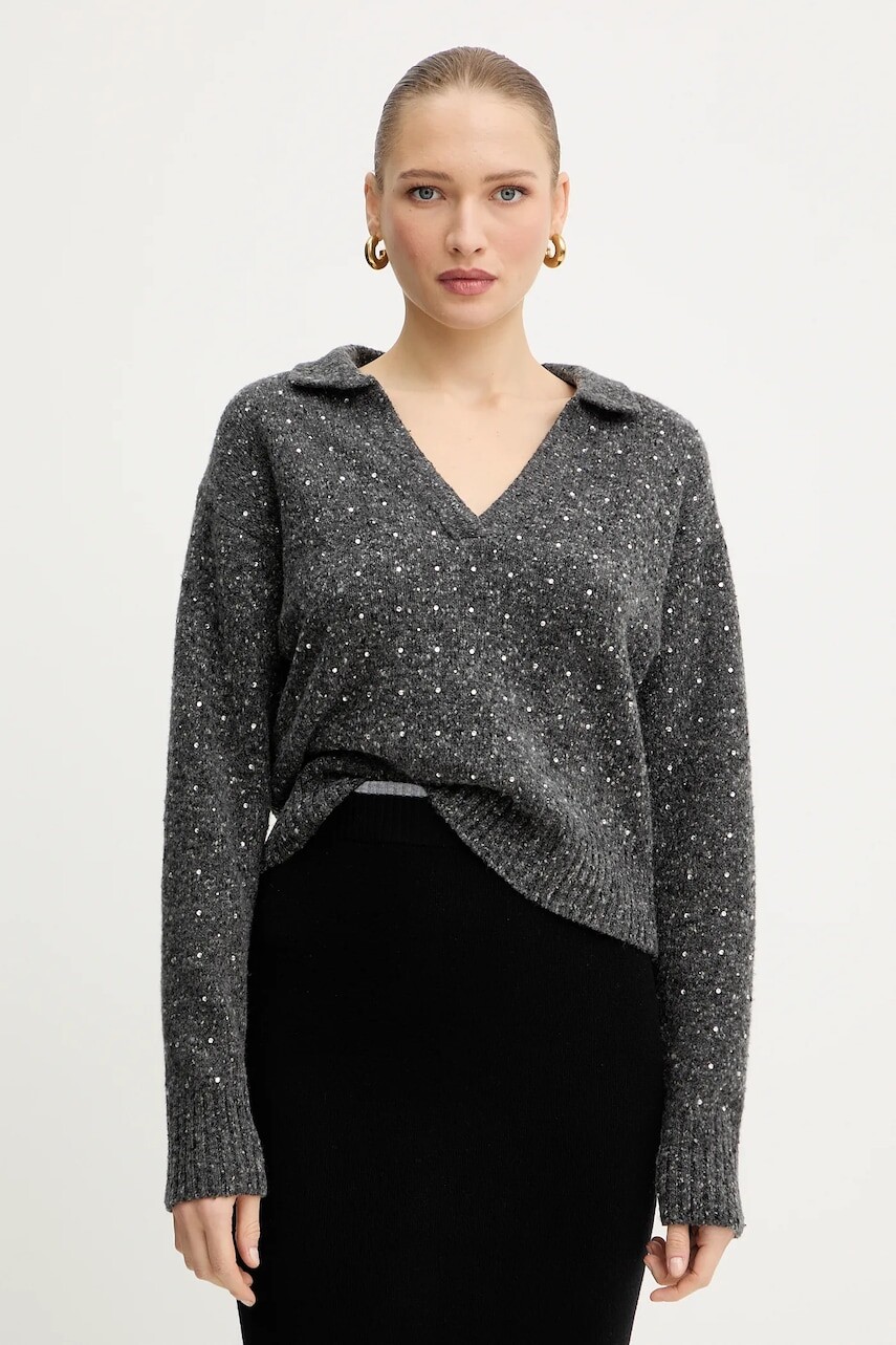 Sveter s prímesou vlny Pinko šedá farba, 105684 A2U4