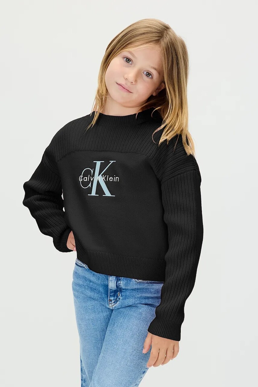 Detský bavlnený sveter Calvin Klein Jeans čierna farba, IG0IG03046