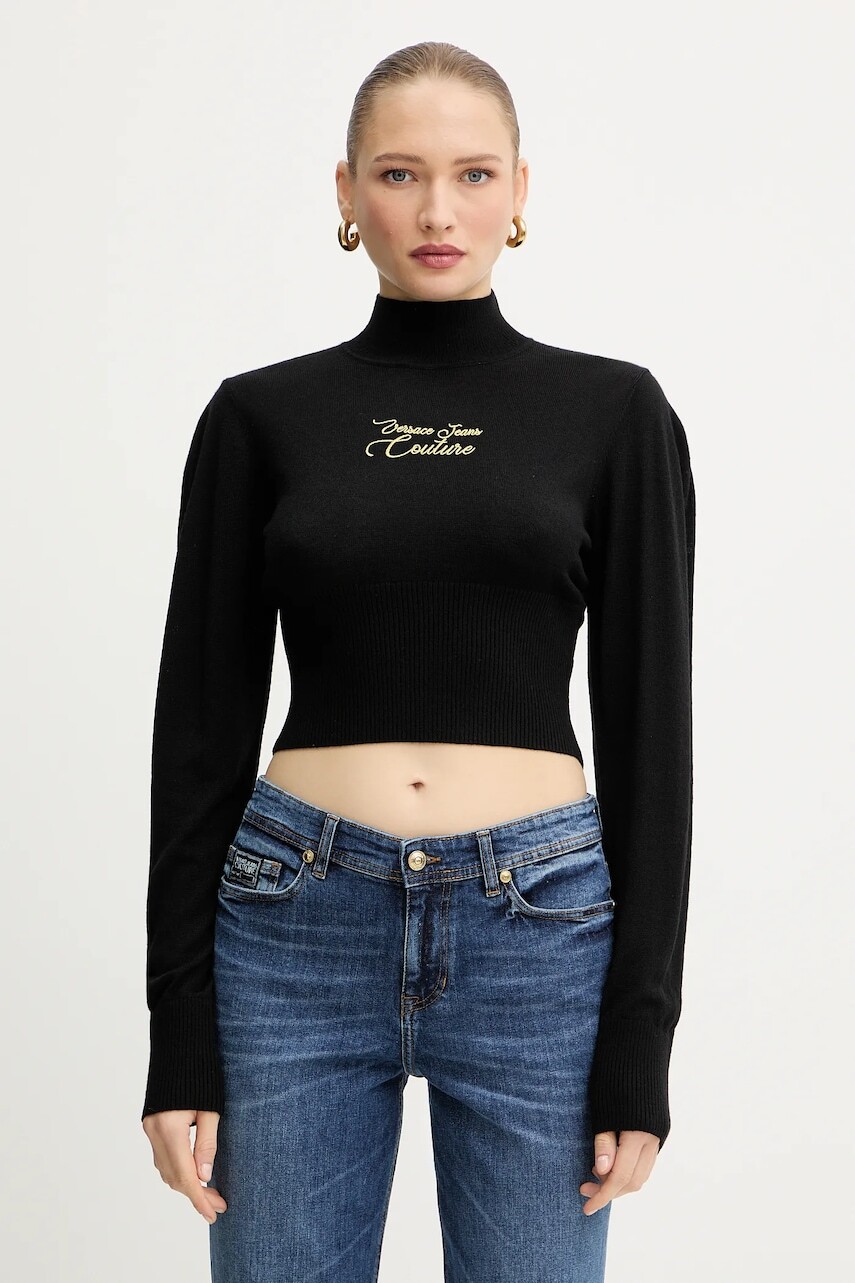 Sveter s prímesou vlny Versace Jeans Couture čierna farba, ľahký, s polorolákom, 79HAFMH8 CMH62