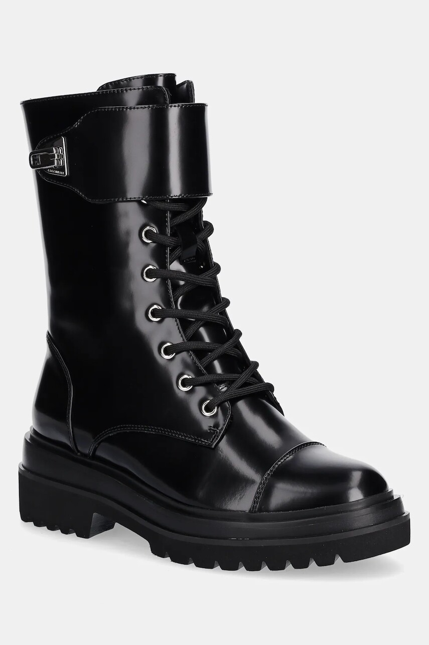 Kožené workery Coccinelle čierna farba, na plochom podpätku, E4 T3K 35 01 01 001