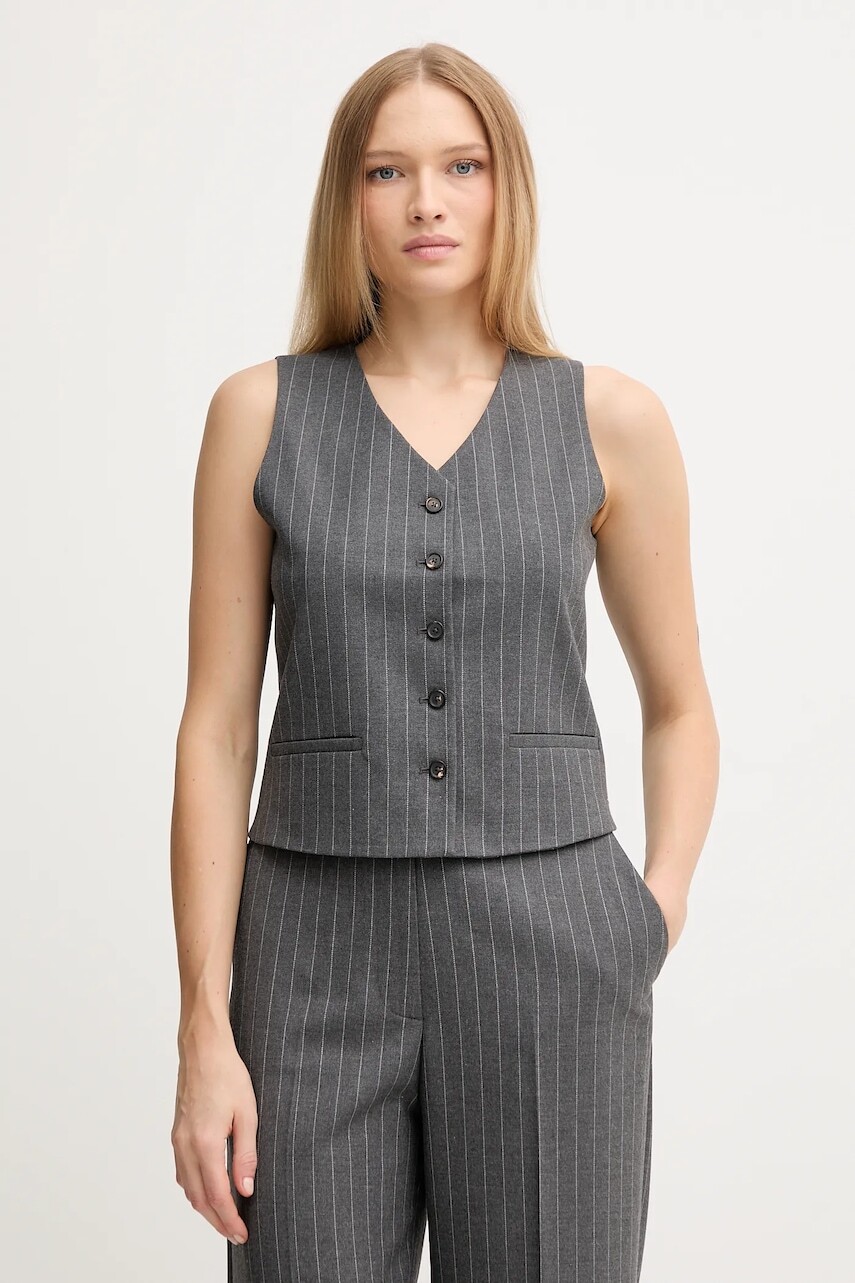 Vesta Tommy Hilfiger šedá farba, jednoradová, WW0WW46661