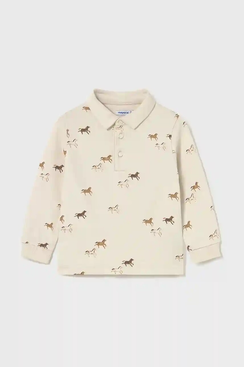 Detská bavlnená polokošeľa Mayoral béžová farba, vzorovaná, 2102
