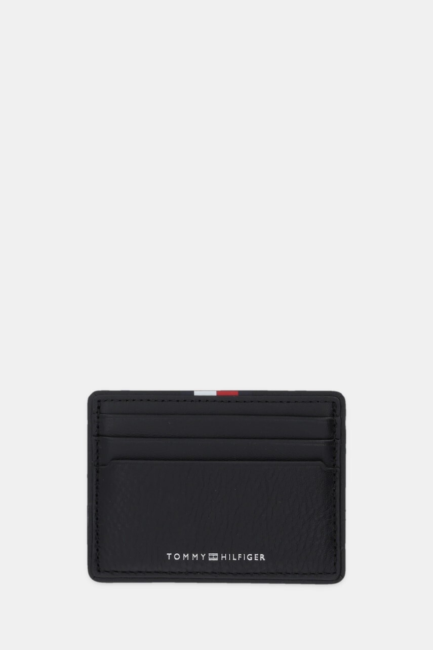 Kožené puzdro na karty Tommy Hilfiger čierna farba, AM0AM13738