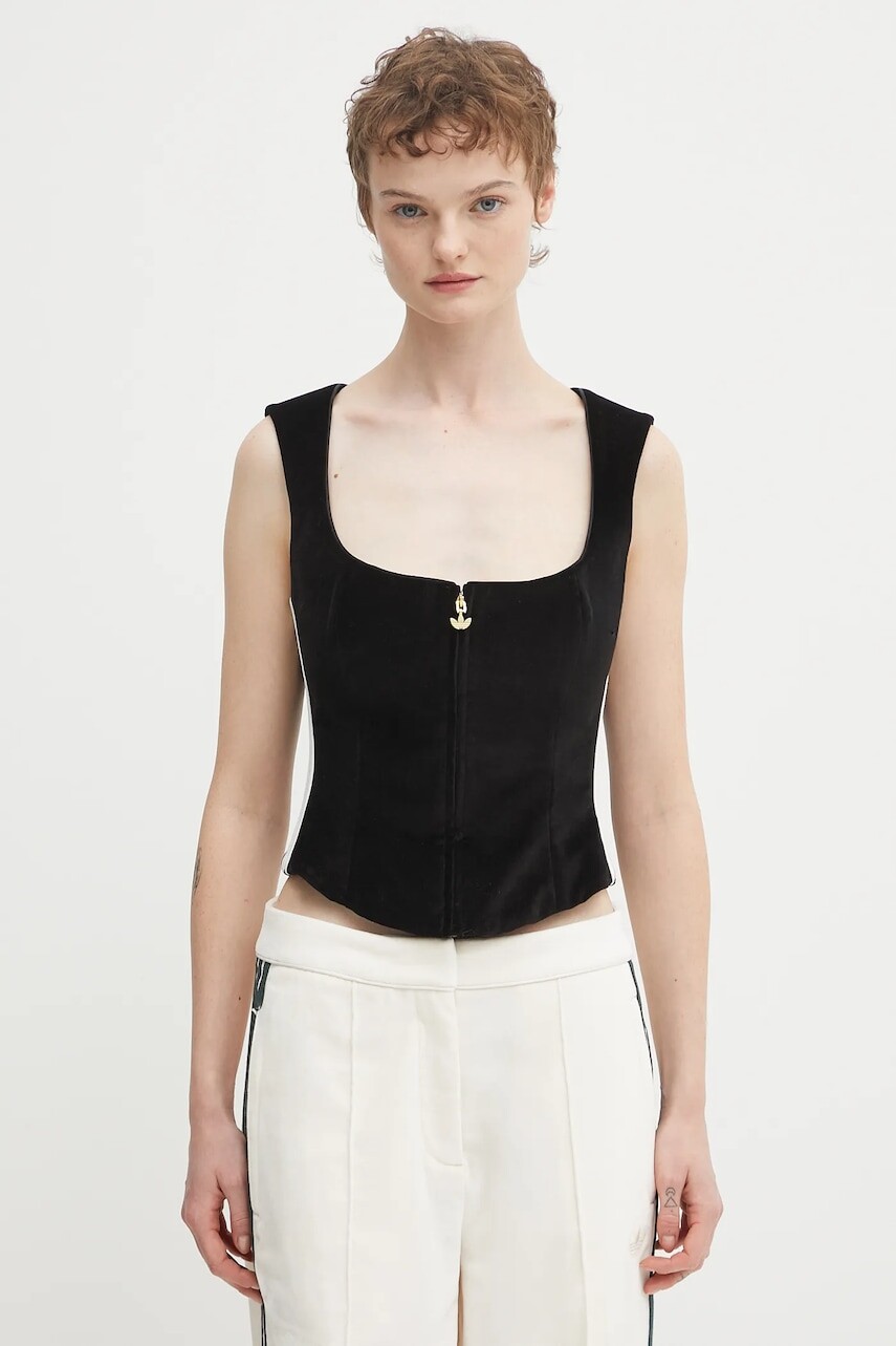 Zamatový top adidas Originals Velvet čierna farba, KF4693