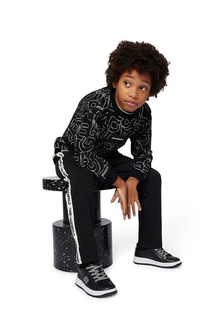 Detské tepláky Karl Lagerfeld čierna farba, s nášivkou, Z30628