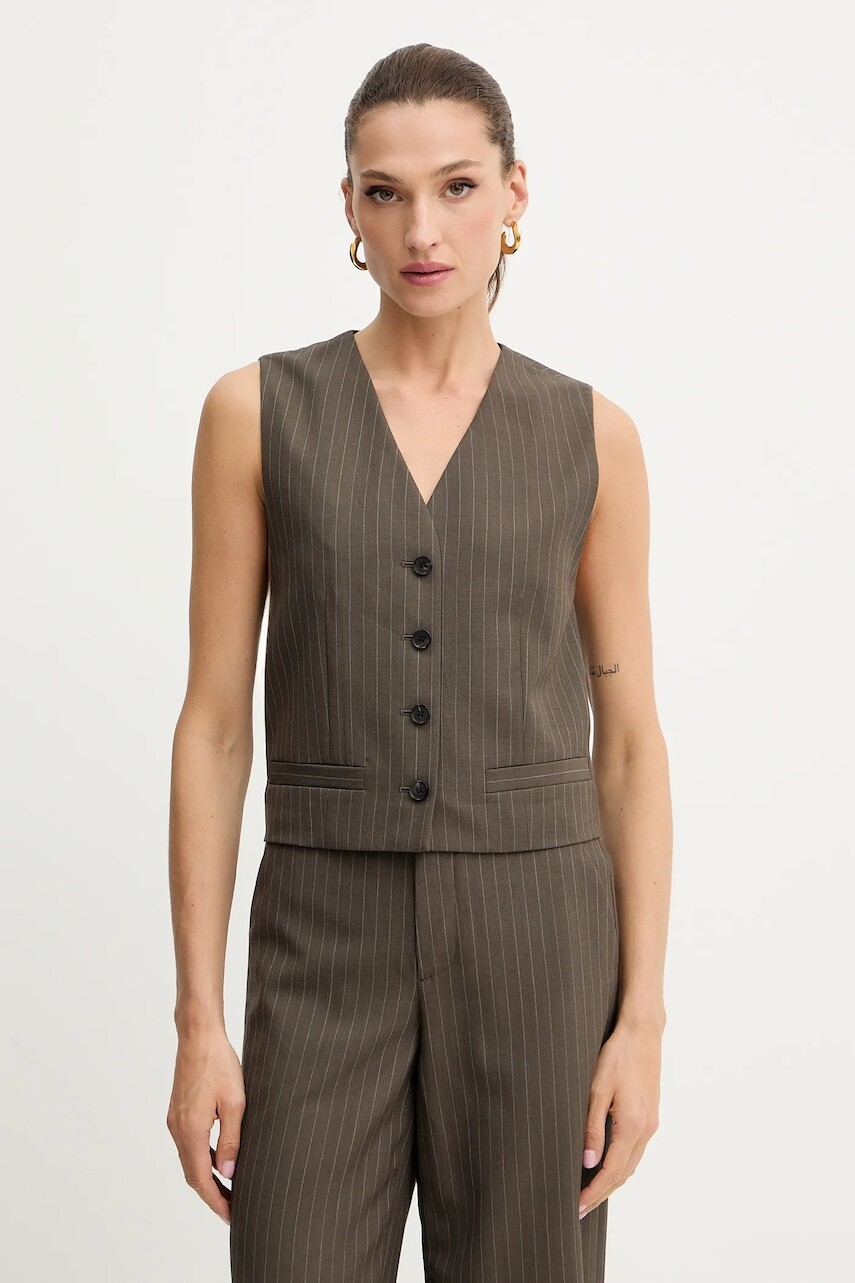 Vlnená vesta Miss Sixty hnedá farba, jednoradová, 6S3WJ43000