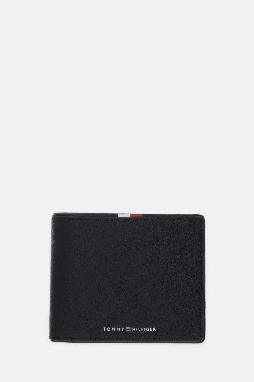 Kožená peňaženka Tommy Hilfiger čierna farba, AM0AM13740