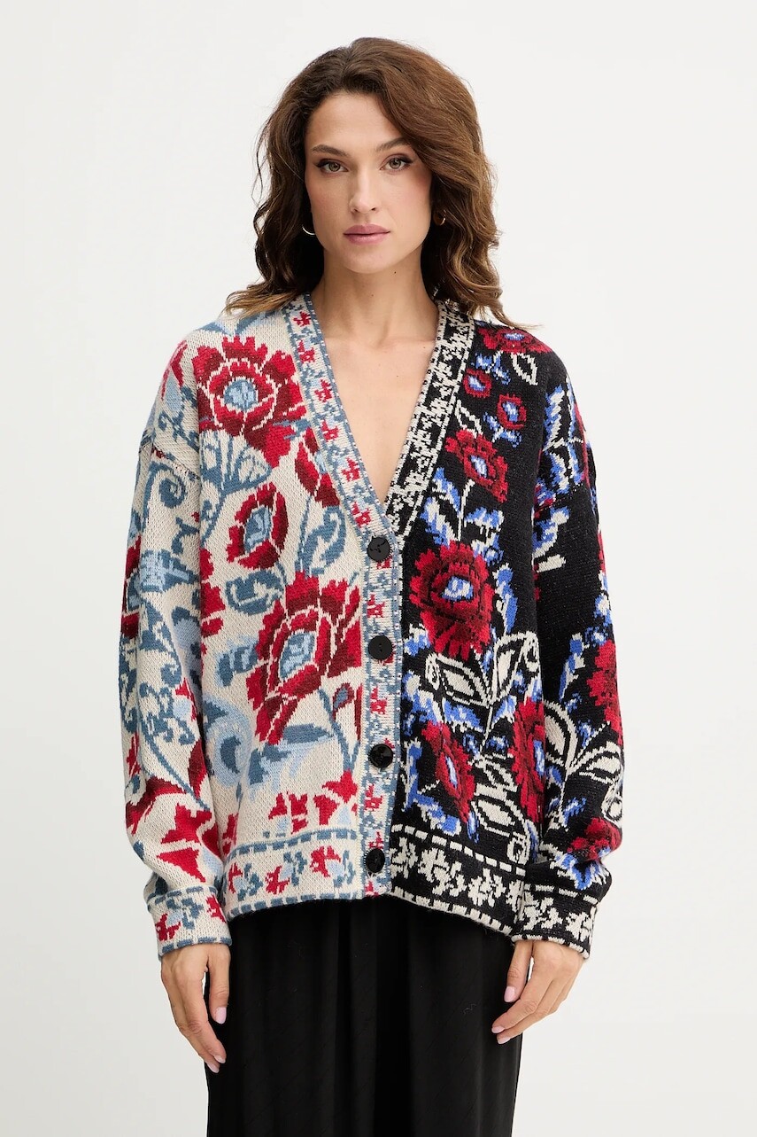 Kardigán s prímesou vlny Farm Rio čierna farba, teplý, 345841