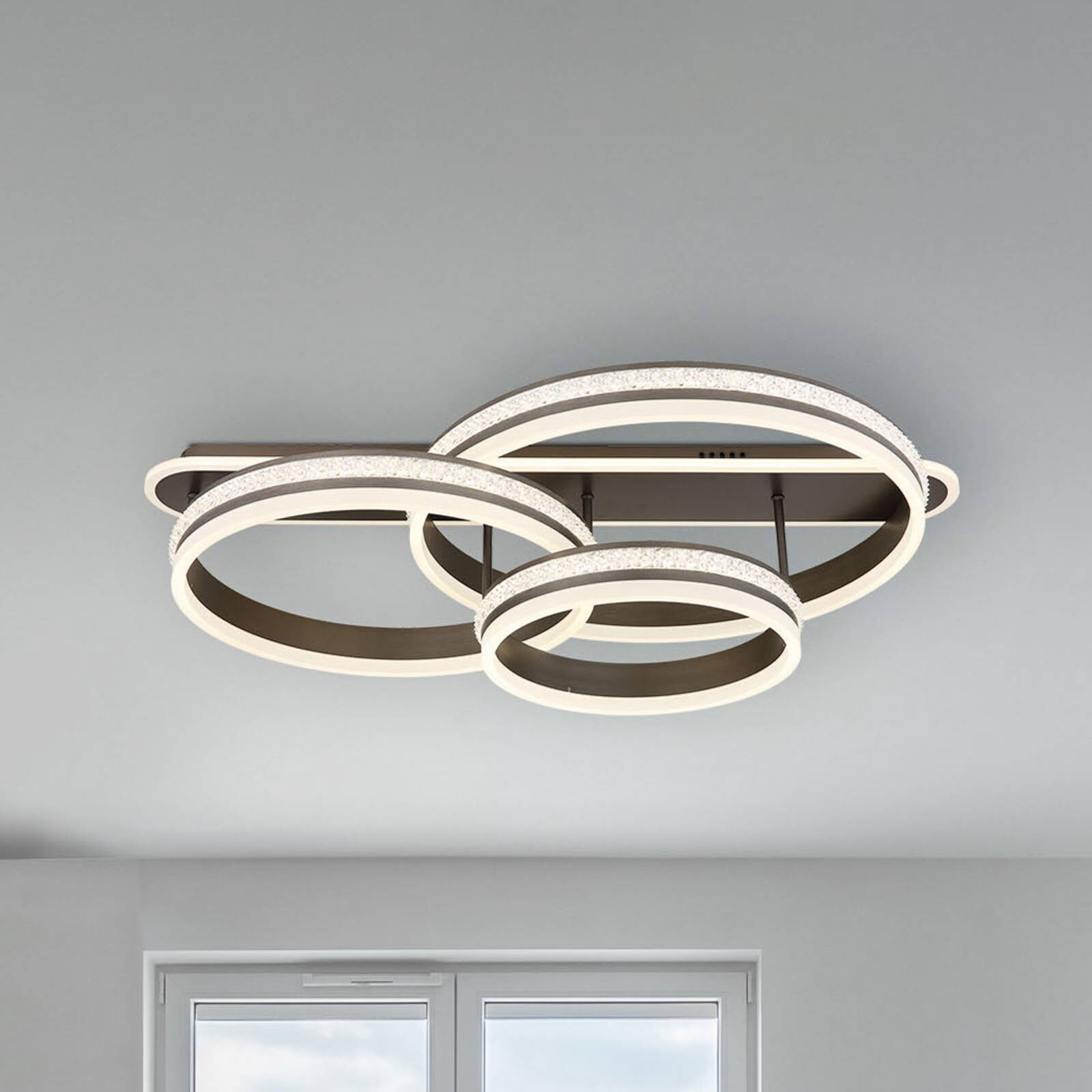 Stropné LED svetlo Grouni, dĺžka 80 cm, titánová farba, CCT kov