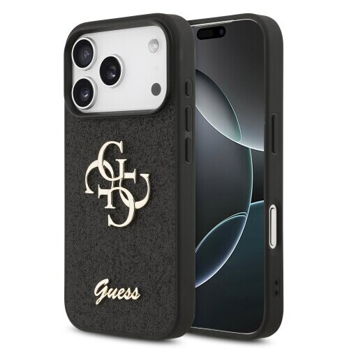 Guess PU Fixed Glitter 4G Metal Logo Zadní Kryt pro iPhone 17 Pro Black