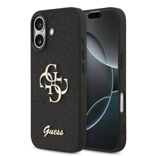 Guess PU Fixed Glitter 4G Metal Logo Zadní Kryt pro iPhone 17 Black