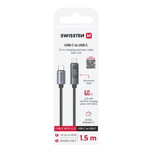 Swissten LCD Kábel USB-C / USB-C 1,5M - Čierny