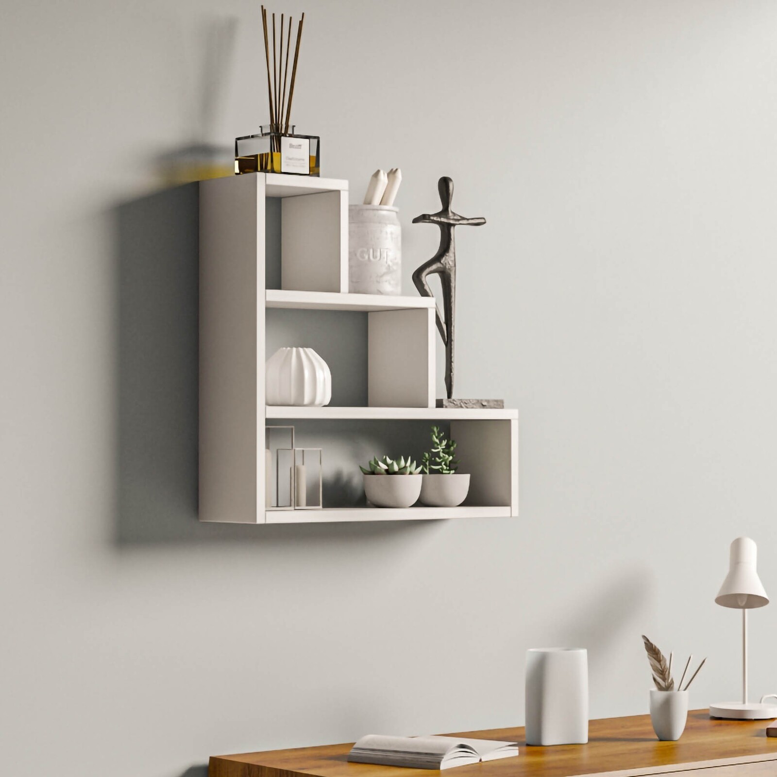 Nástěnná police PIRAMIT bílá