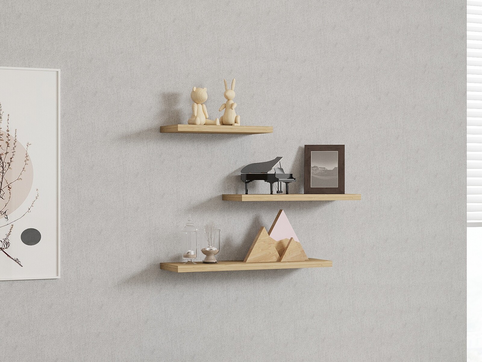 Sada 3 ks nástěnných polic LEILA dub safírový