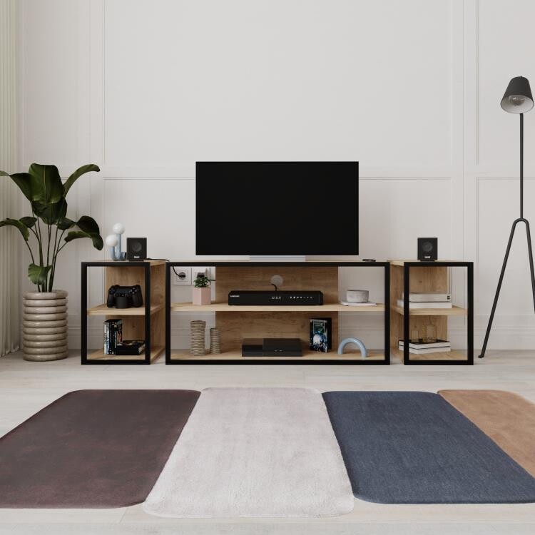 Súprava TV stolíka + 2 bočné stolíky Houseland Echo dub zafír/čierna