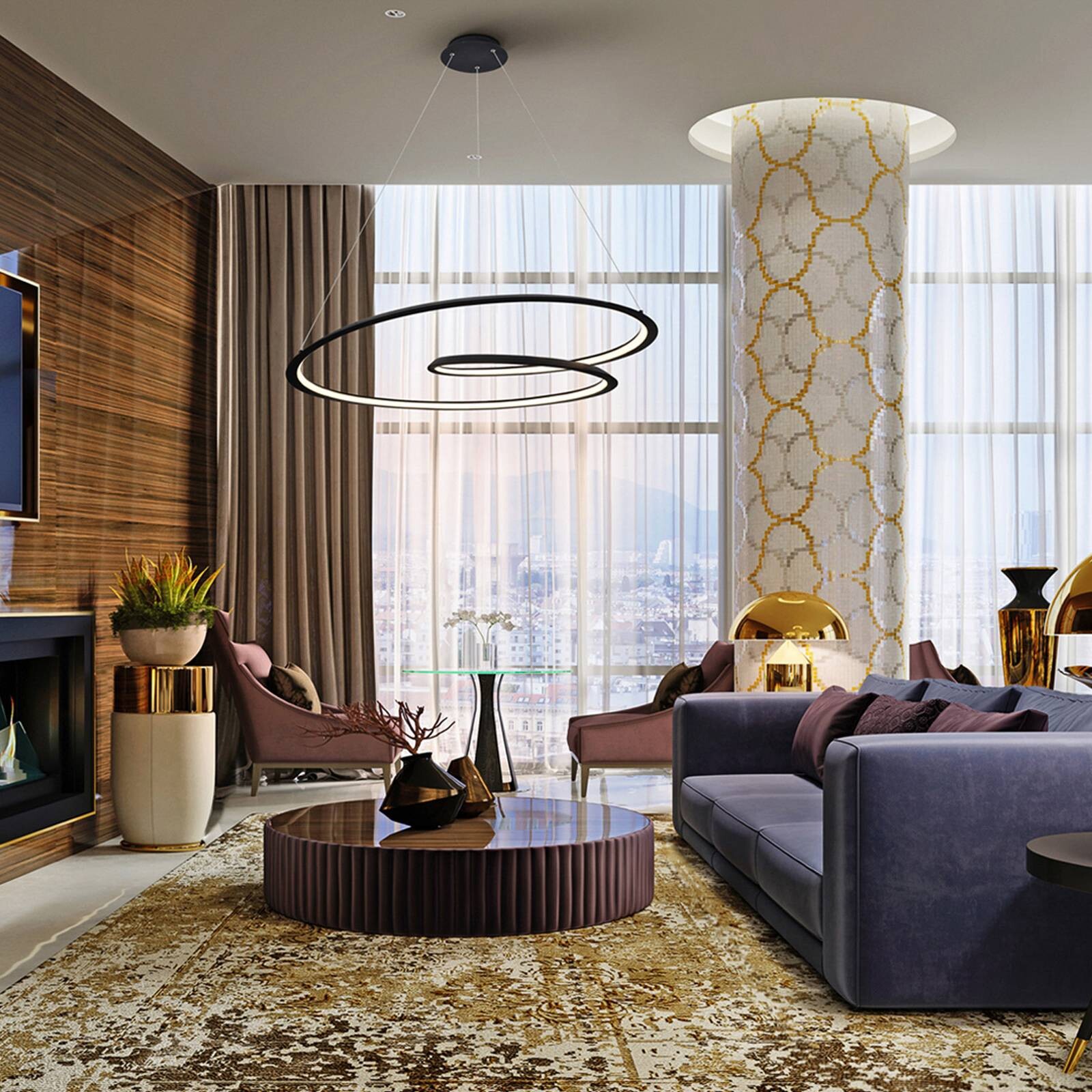 Závesné svietidlo LED so slučkou, čierne. Kov, hliník. Ø 97 cm